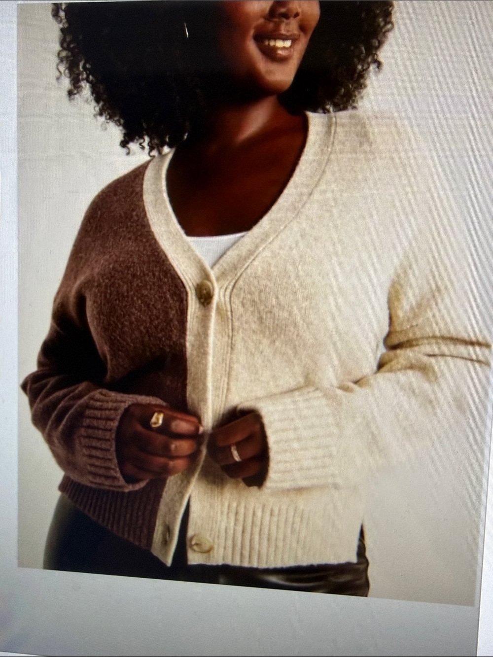Abercrombie & Fitch Two-Tone Brown Cream V-Neck Button Down Fall Cardigan XL - Picture 3 of 14